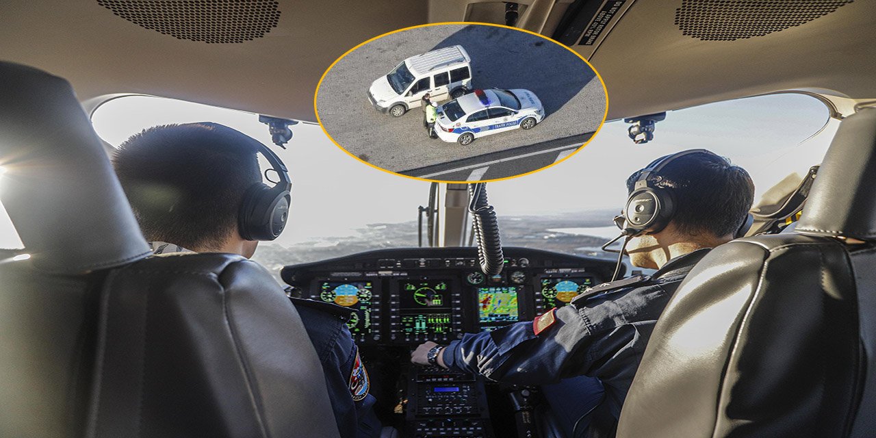 Konya yolunda denetim yapan helikopteri çekti, 314 lira ceza yedi