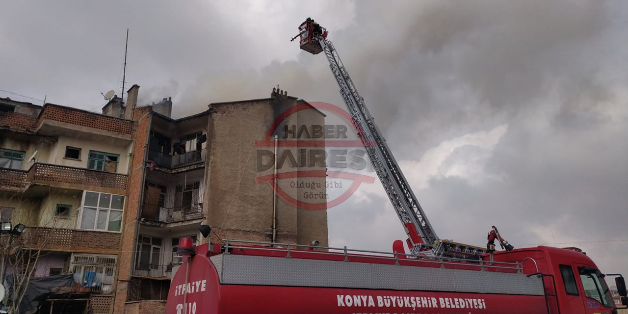 Konya’da 4 katlı binada korkutan yangın