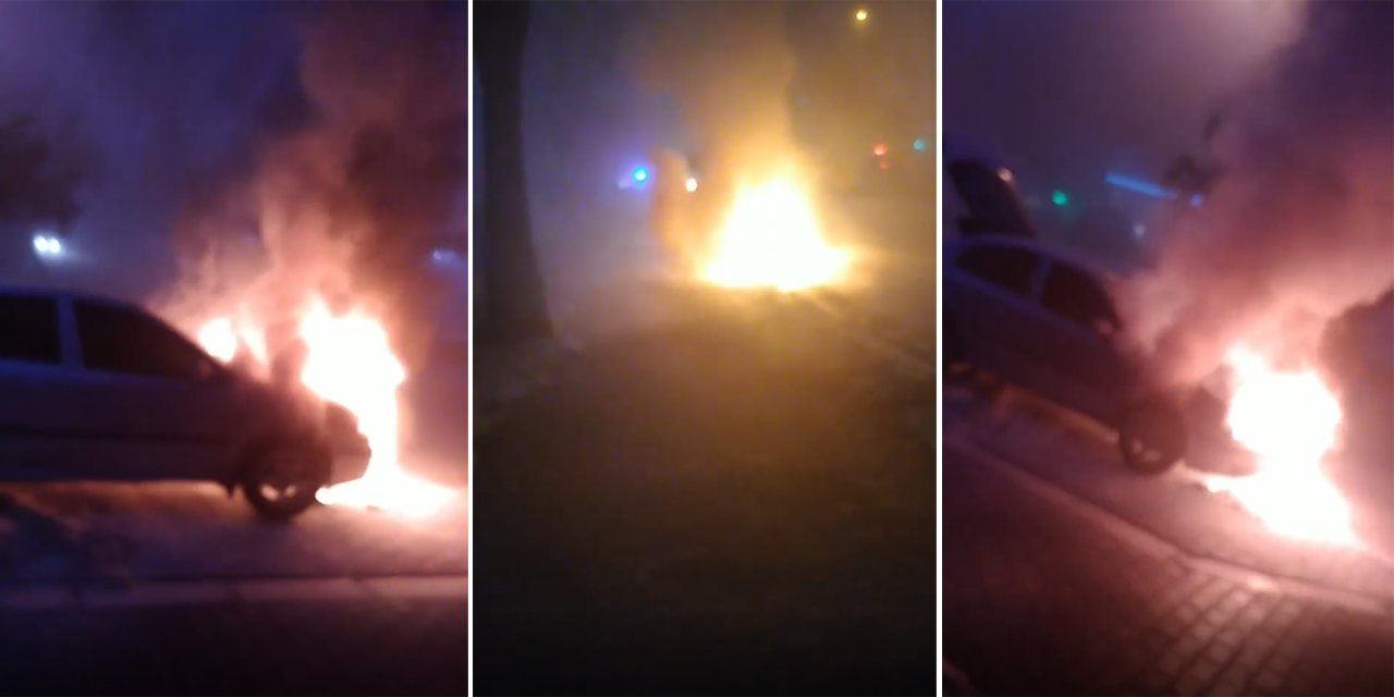 Konya’da seyir halindeki otomobil yandı