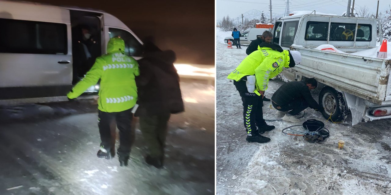 Konya’da kar yolları kapattı, yardıma ilk onlar koştu