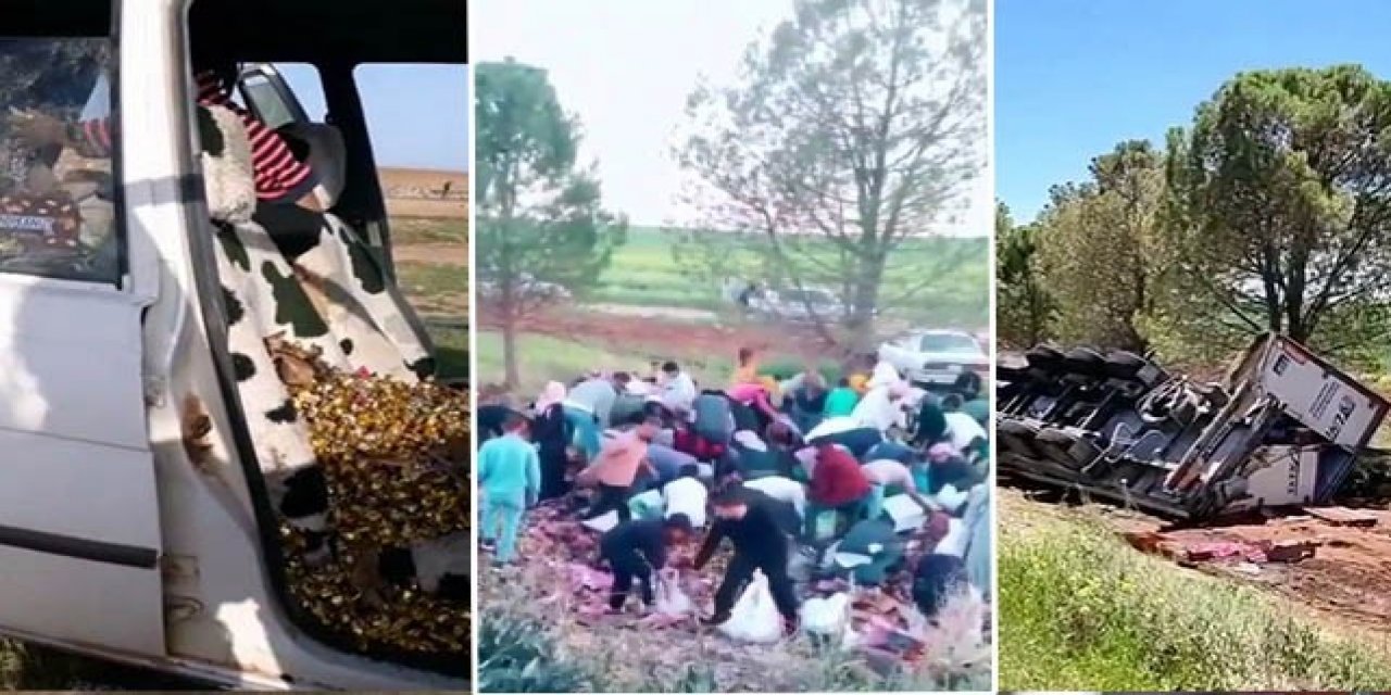 Yakışmayan görüntü! Devrilen tırdaki bayram şekerlerini yağmaladılar