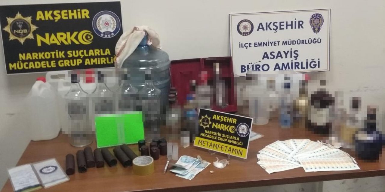 Konya Akşehir’de uyuşturucu ve sahte alkol operasyonu