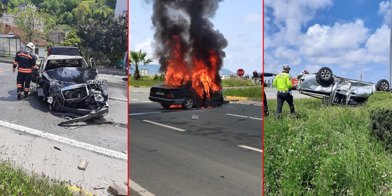 Kamyonete çarpan otomobil alev aldı! Sürücü son anda kurtarıldı