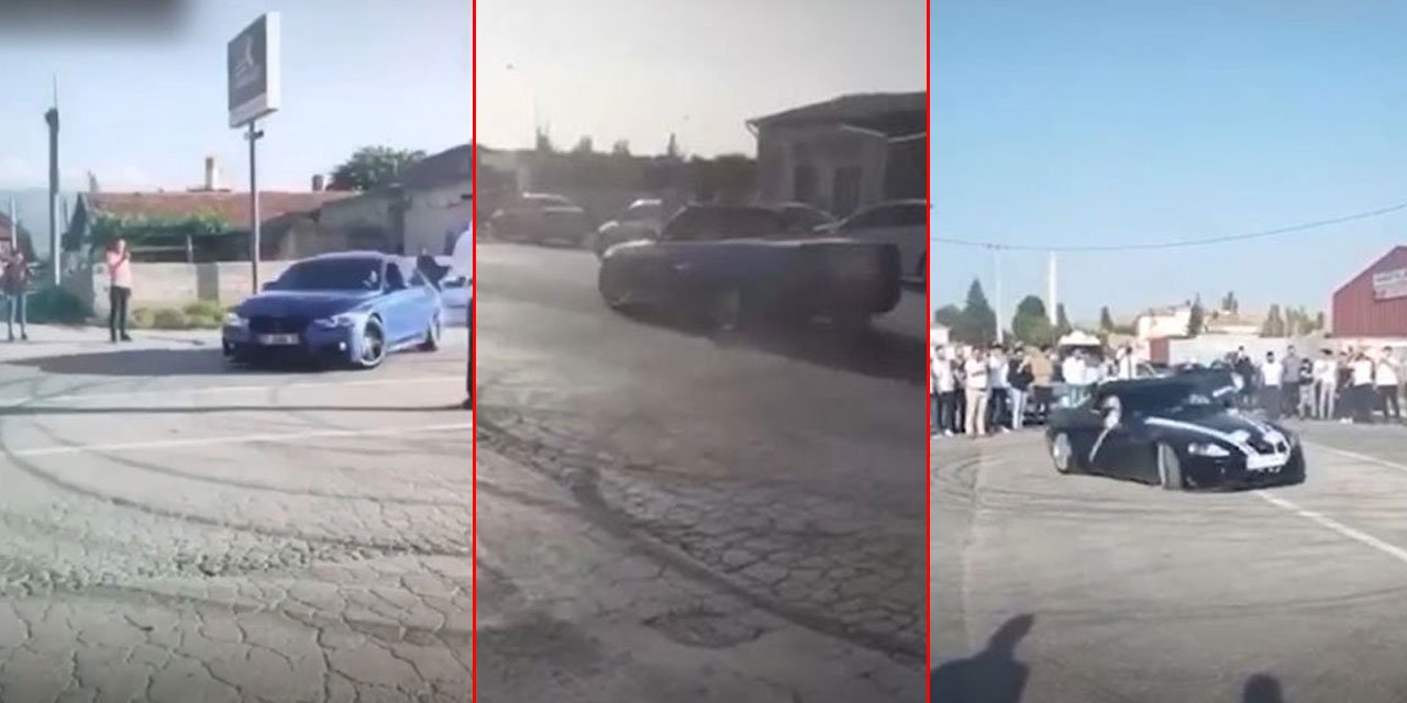 Konya’da tehlikeli anlar! 4 otomobil düğünde drift attı
