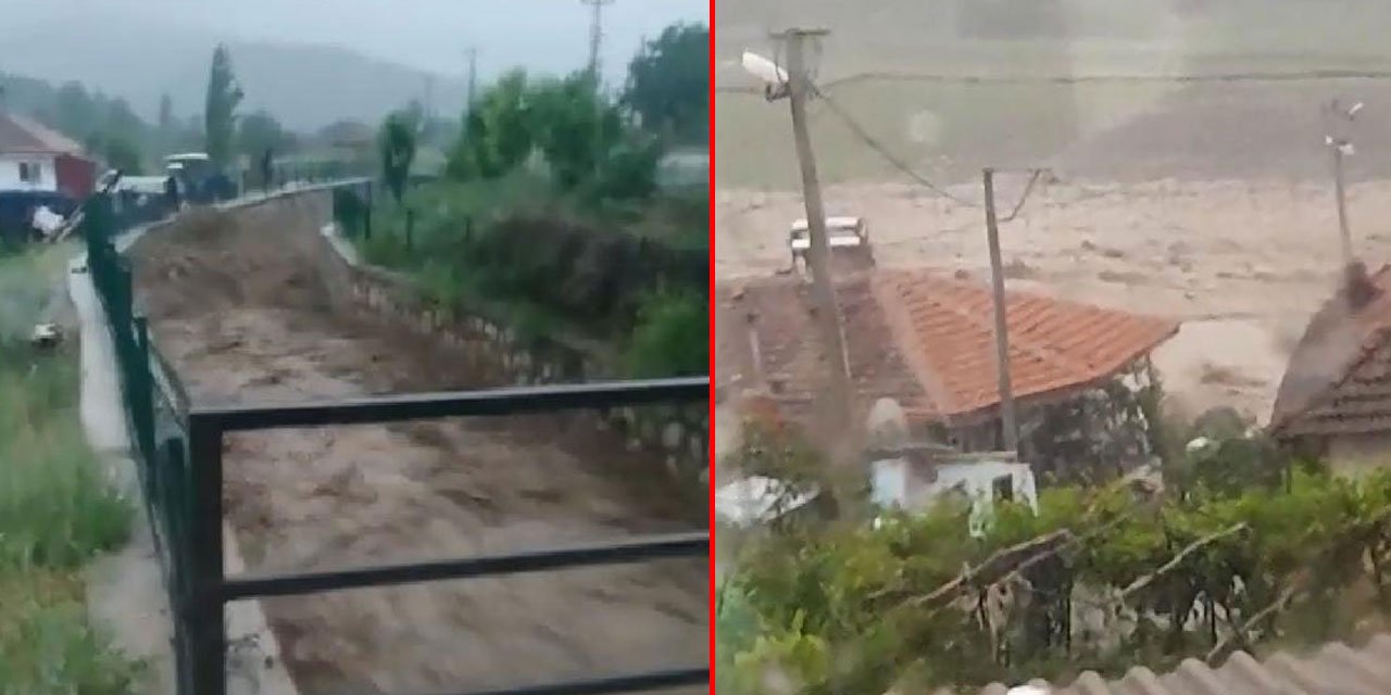 Sağanak yağış nedeniyle dere taştı, 3 ev su altında kaldı