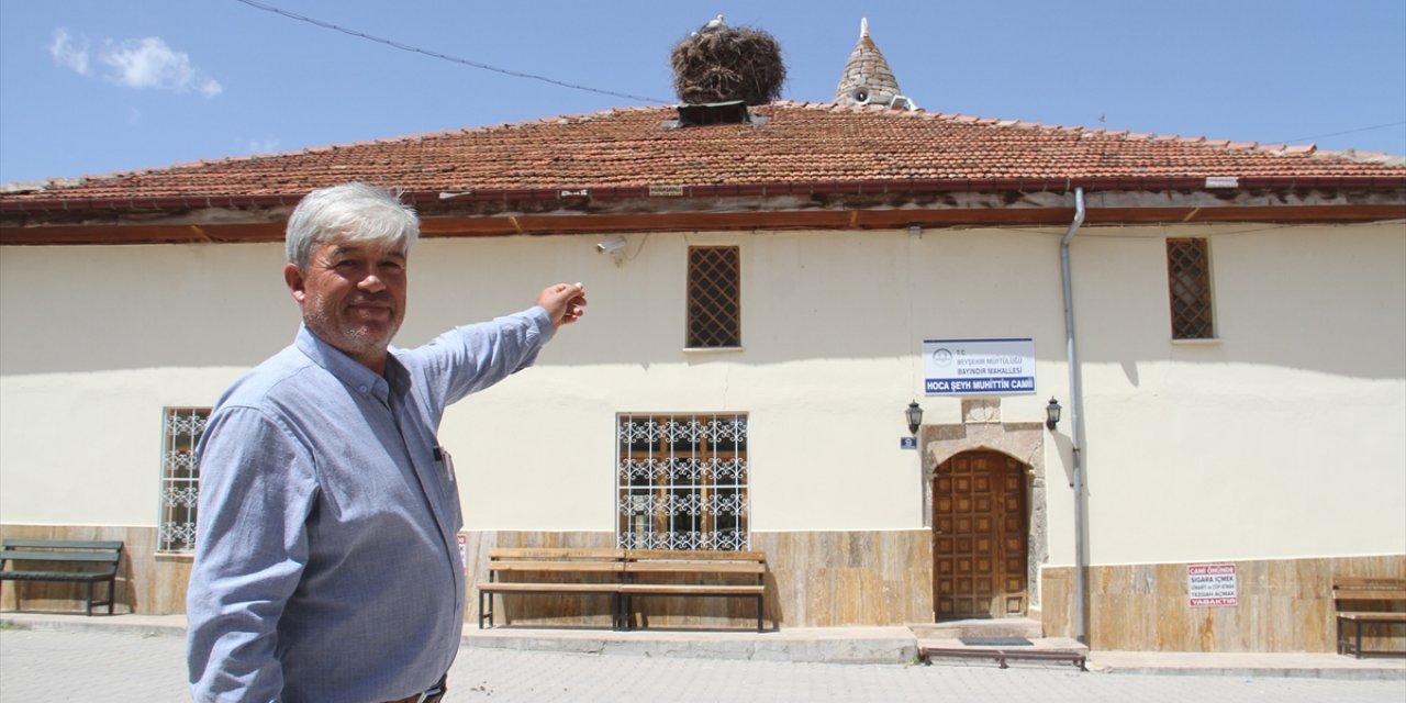 Konya Beyşehir’deki tarihi caminin çatısı leyleklere yuva oldu
