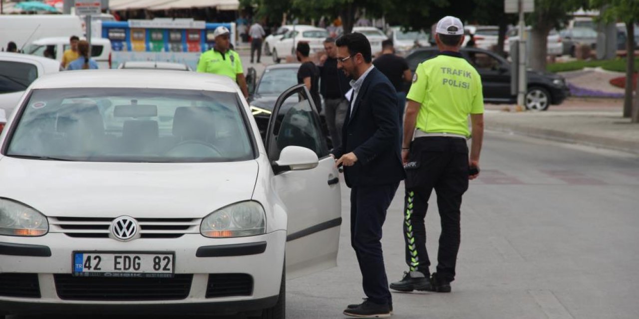 Konya’da sesli dron ile kural ihlali yapan sürücüler denetlendi