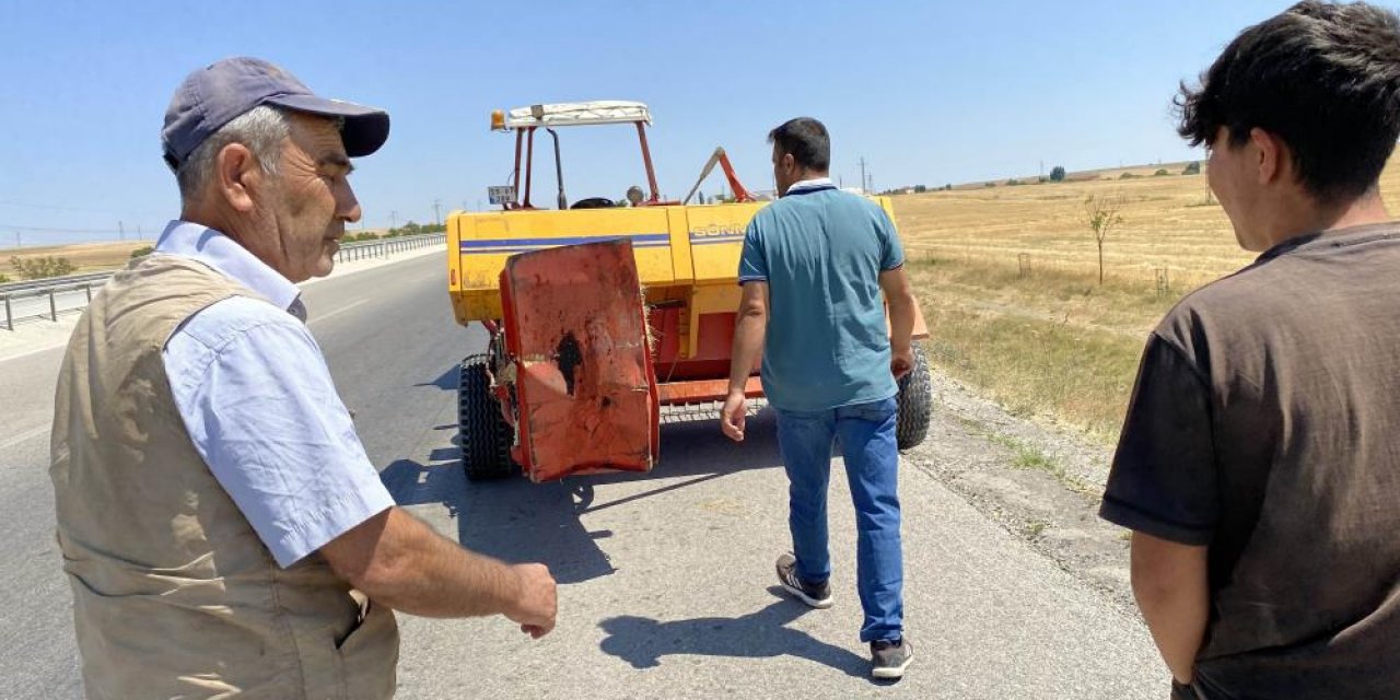 Konya'da kaza! Kamyonet, traktöre bağlı saman balya makinesine çarptı