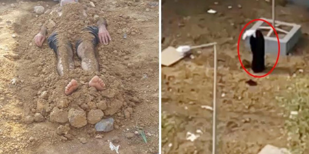 Kocasını gömerken görüntülendi, polis alarma geçti