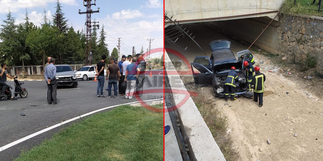 Konya’da çarpışan iki otomobilden biri kanala uçtu!