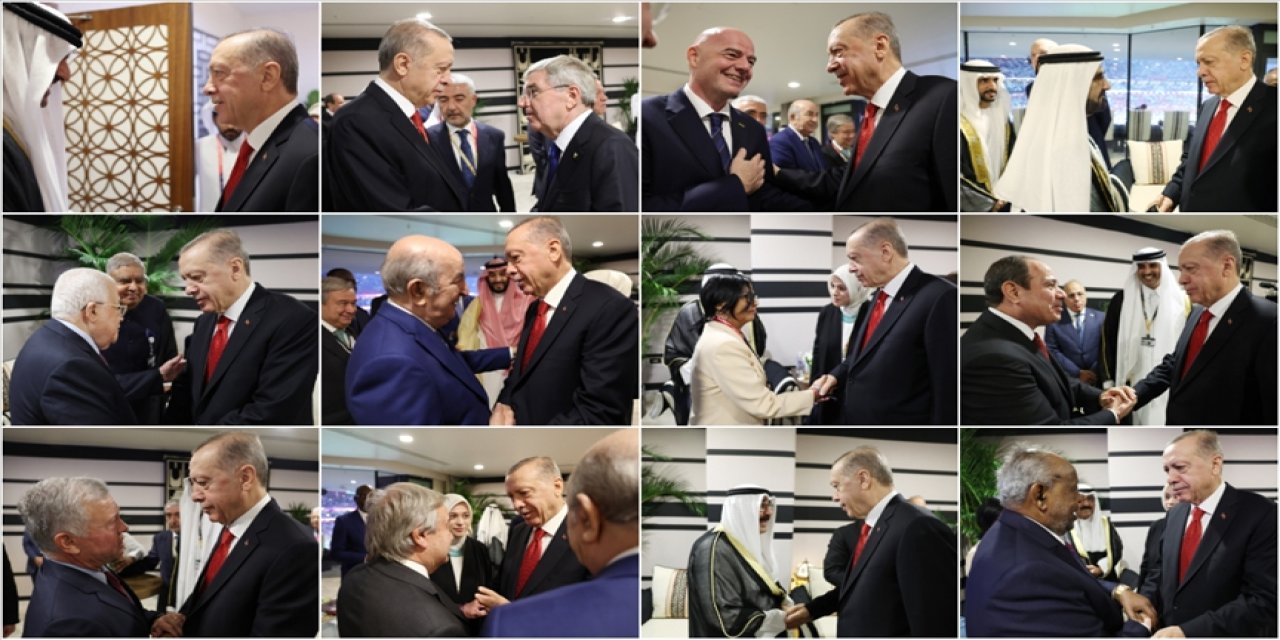 Cumhurbaşkanı Erdoğan, Dünya Kupası resepsiyonunda liderlerle bir araya geldi