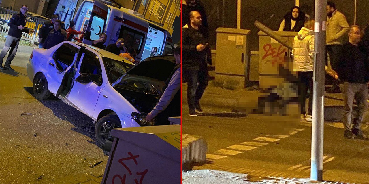 Acı ölüm! Otomobilin çarptığı direk yayanın üzerine devrildi: 1 ölü
