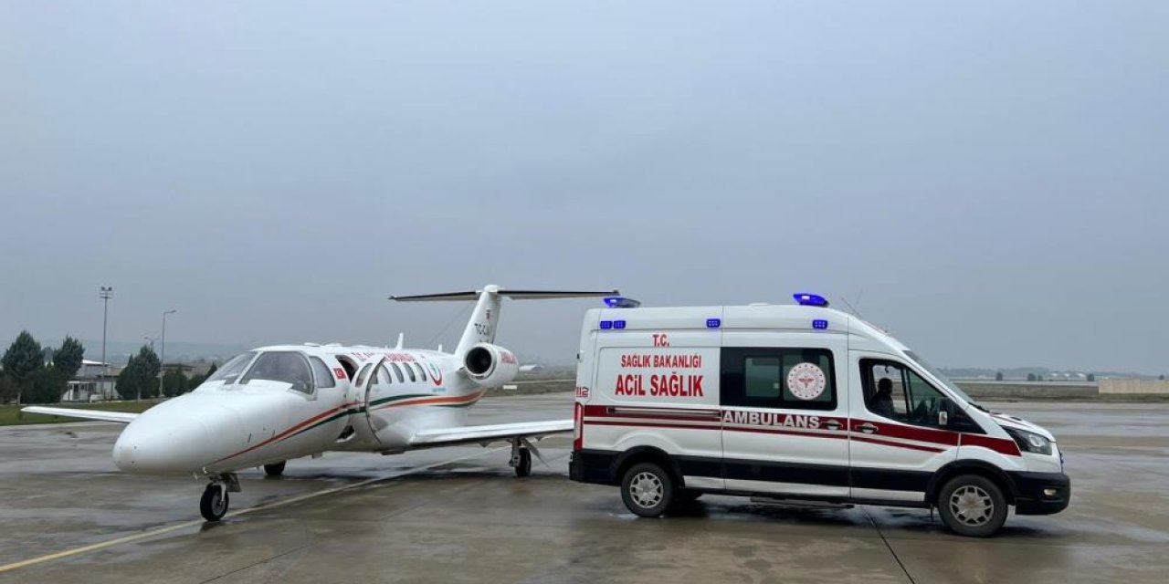 Kalp yetmezliği hastası iki günlük bebek ambulans uçakla Konya’ya getirildi