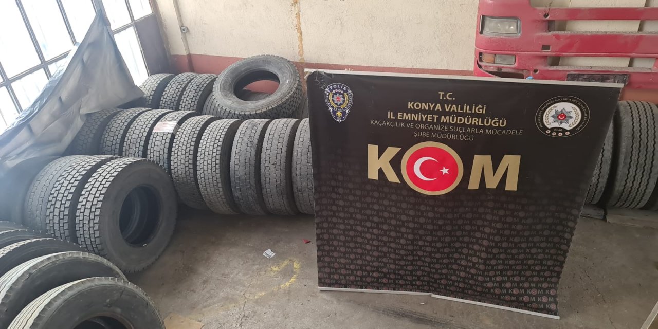 Konya’da gümrük kaçağı 34 TIR lastiği ele geçirildi