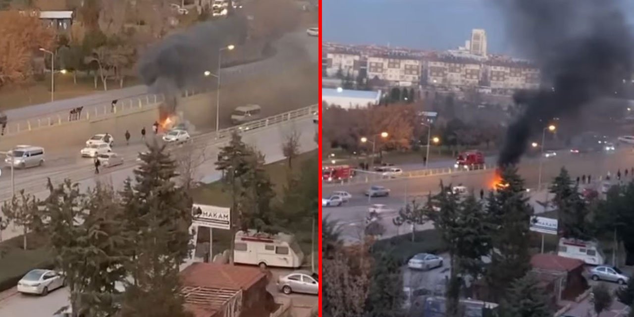 Konya’da alt geçitte otomobil alev aldı, trafik durdu