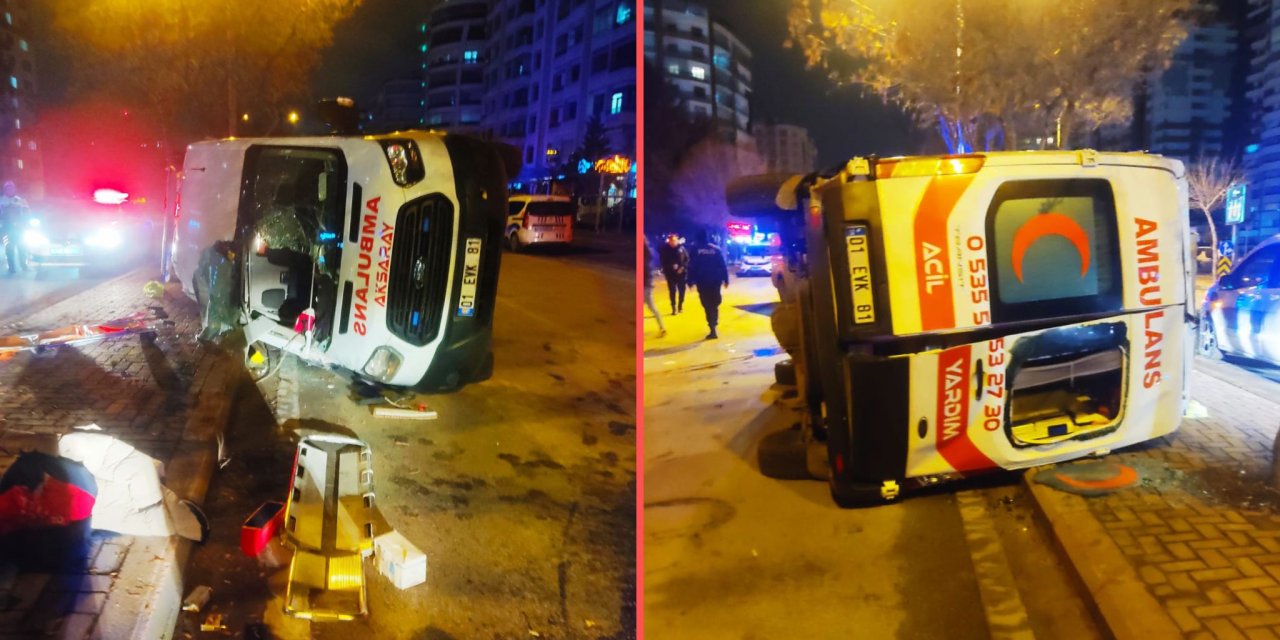 Konya’da otomobille çarpışan ambulans devrildi: 4 yaralı