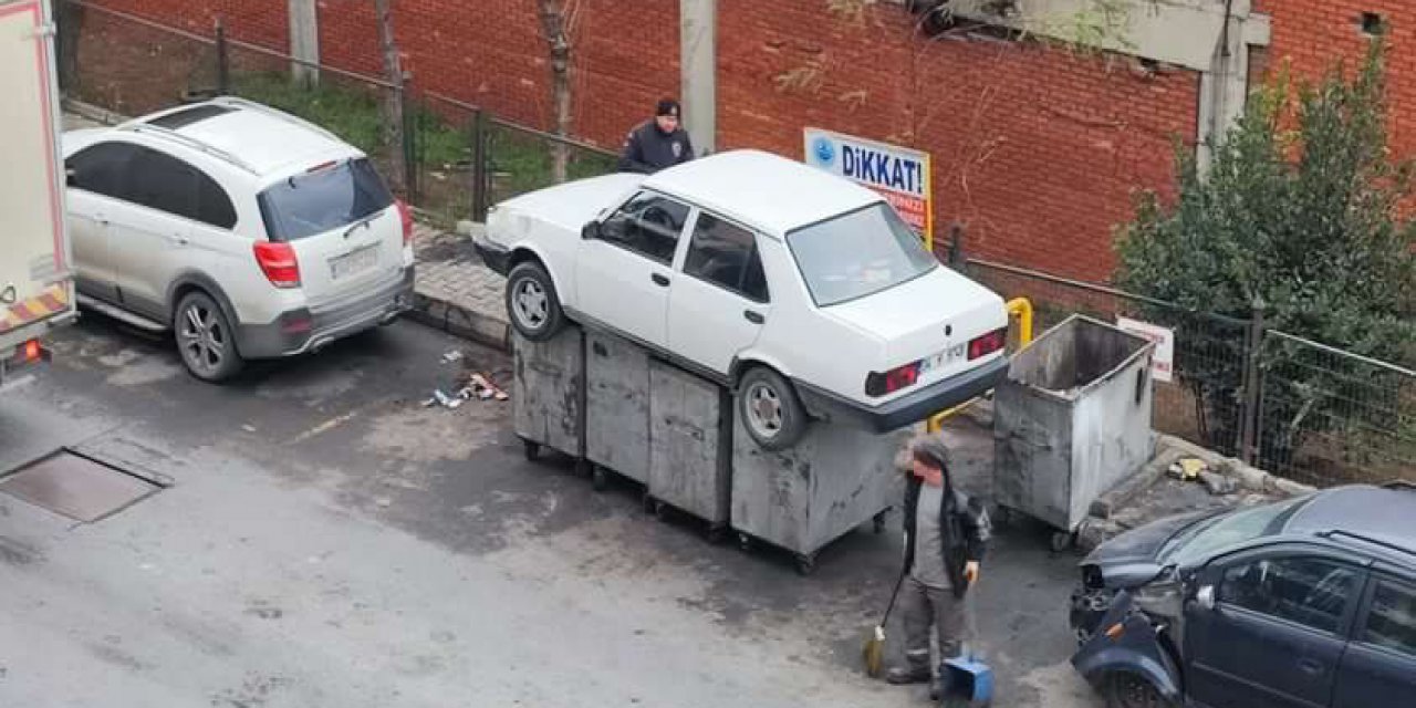 Yer Türkiye! Esnaf, iş yerinin önünü kapatan otomobili çöpe attı