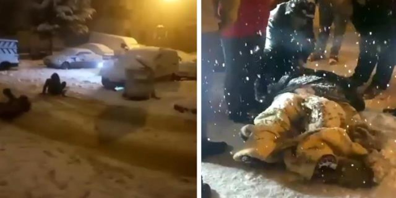 Kar keyfi faciayla sonuçlandı! Poşetle kayan 2 kadın otomobilin altına girdi
