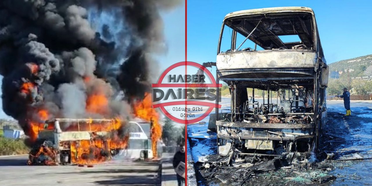 Adana yolunda 2 katlı yolcu otobüsü yandı