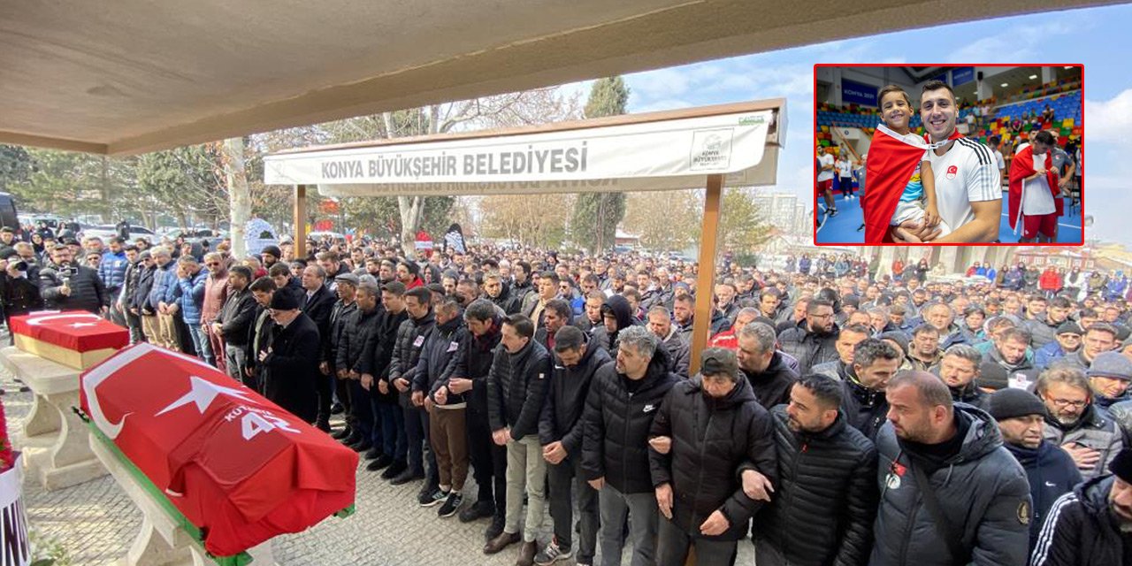 Milli Hentbolcu Cemal Kütahya ve oğlu Çınar Konya’da son yolculuğuna uğurlandı