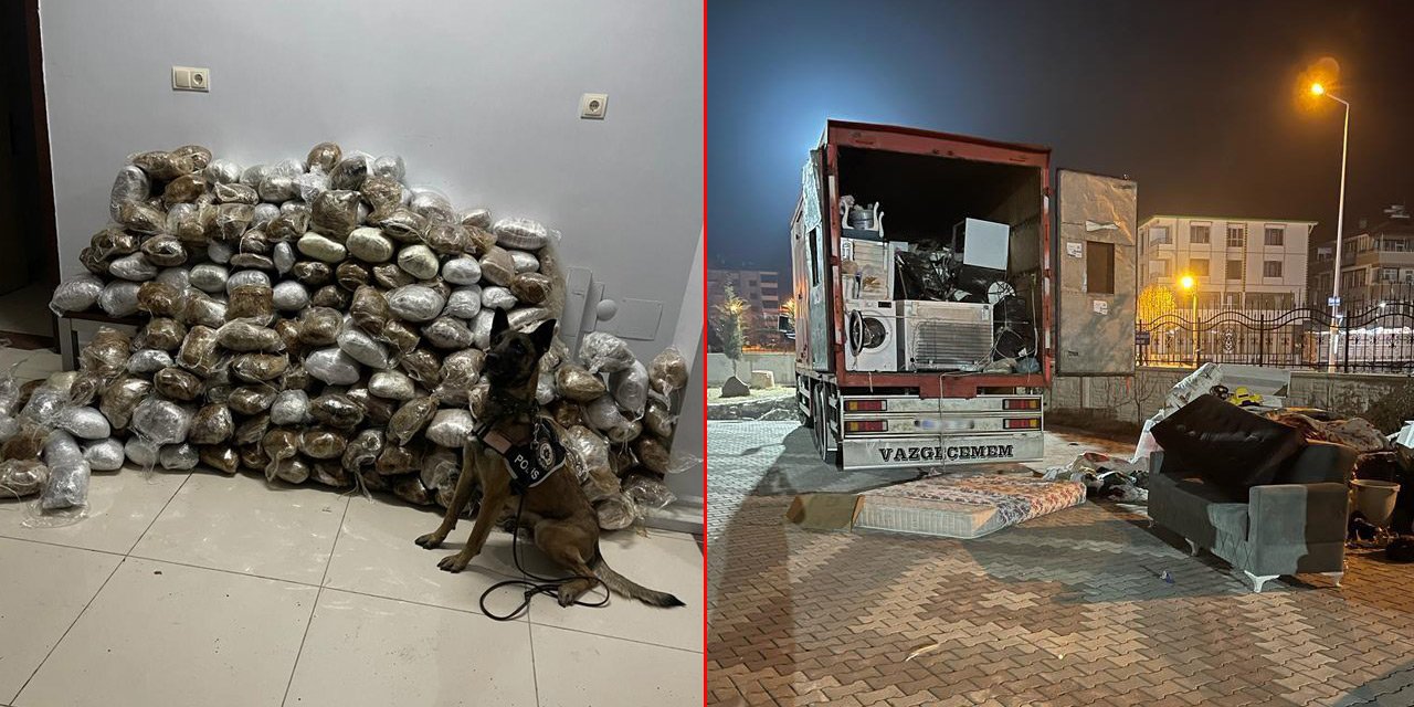Konya’da ev eşyası taşıyan kamyonda 190 kilogram esrar ele geçirildi