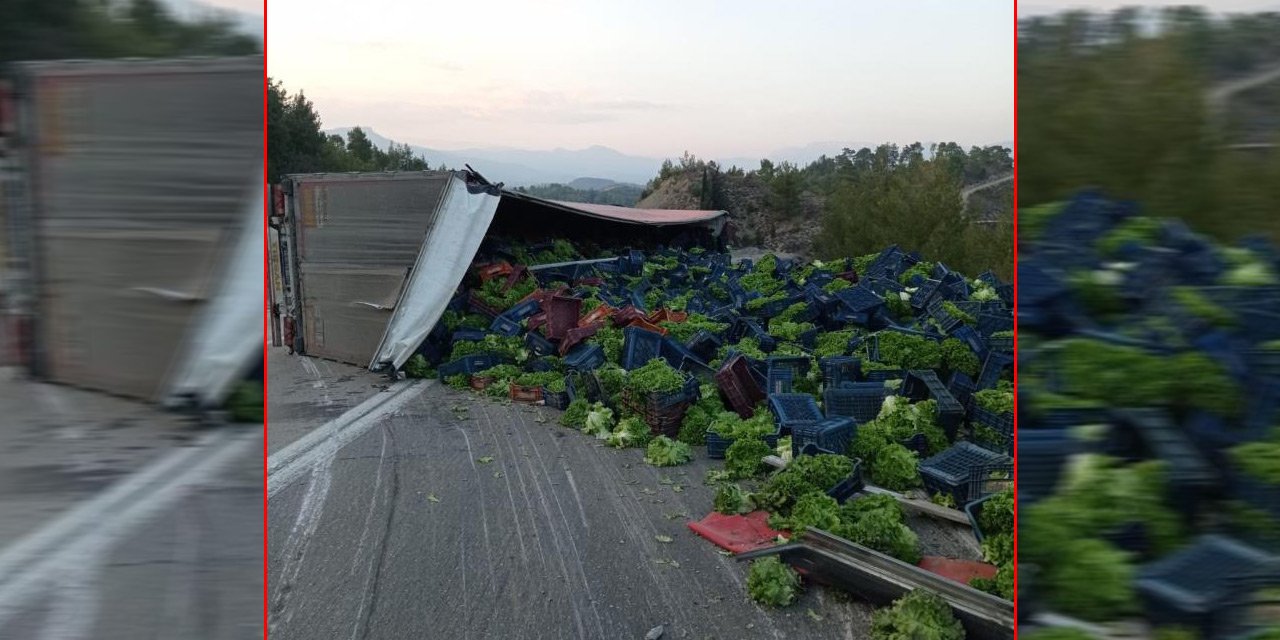 Sebze yüklü TIR devrildi: 1 ölü