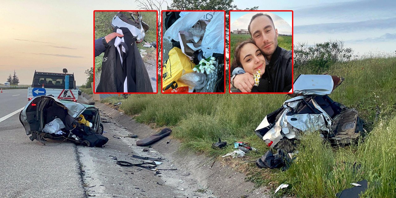 Kazada can veren nişanlı çiftin aracından çıkanlar yürek yaktı