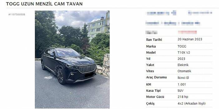 Sahibinden, hasar kayıtsız ikinci el TOGG!