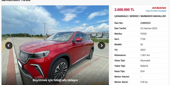 3 yeni sahibinden ikinci el TOGG ilanı daha