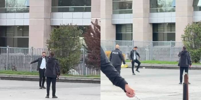 Adliye önünde hareketli anlar! Önce havaya sonra bacağına sıktı