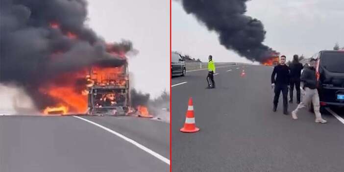 28 kişinin olduğu yolcu otobüsünde yangın! Çok sayıda ekip sevk edildi