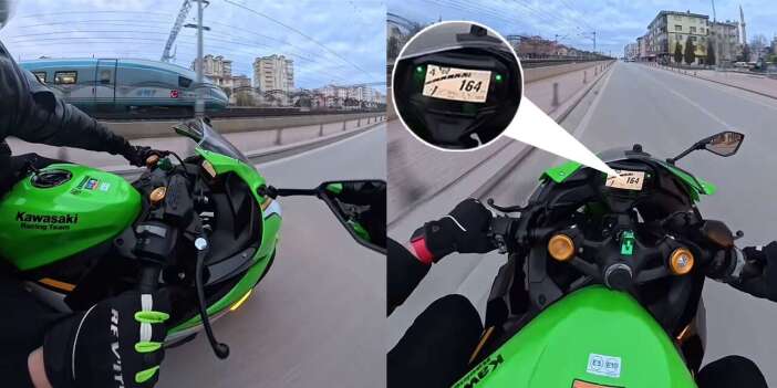 Konya’da motosikletli genç YHT ile yarıştı