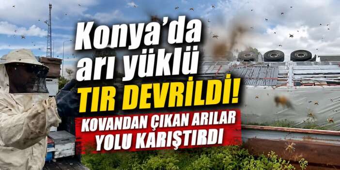 Konya’da kara yolunda arı paniği! TIR devrildi, sürücüler zor anlar yaşadı