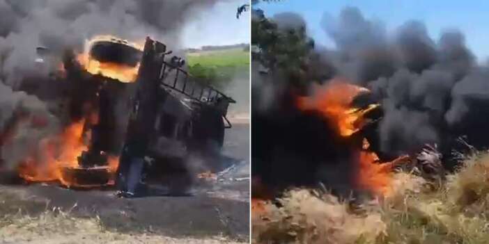 Konya’da şarampole devrilen tanker alev aldı