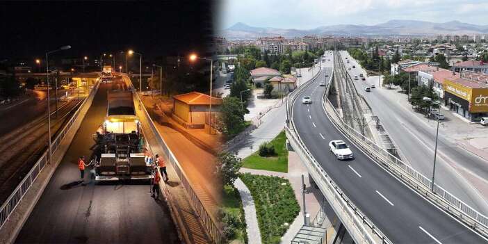 Konya’da binlerce sürücünün geçtiği üst geçit 600 ton asfaltla yenilendi