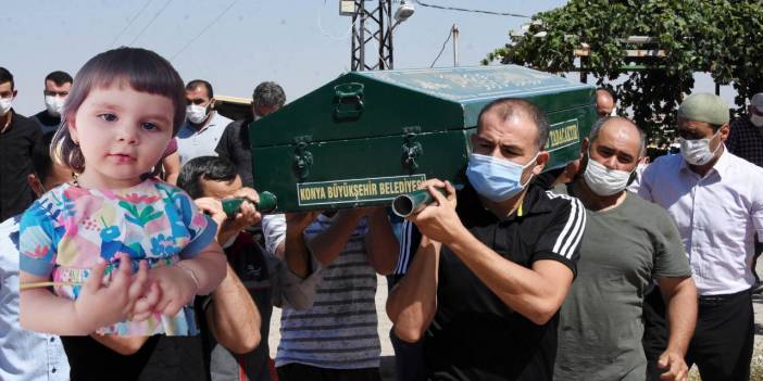 Konya’da kaza kurbanı olan Aybüke’ye acı veda! Koronavirüse yakalanan anne ve baba, tek evlatlarını araç içinden uğurladı