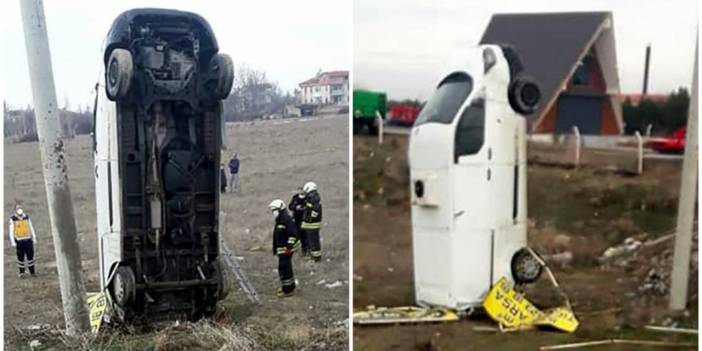 Konya’da akılalmaz kaza! Yoldan çıkan kamyonet bu halde durdu