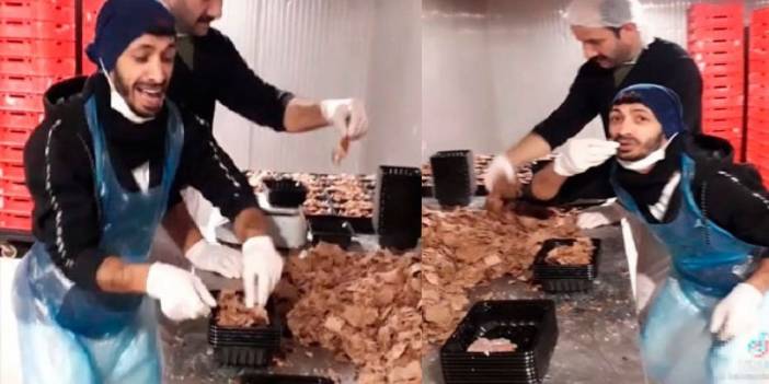 Hazır döner paketleyen iki çalışanın çekip paylaştığı videoya tepki yağıyor