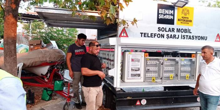 Konya Büyükşehir'den yangın bölgesine bir destek daha! Solar mobil telefon şarj istasyonu kurdu