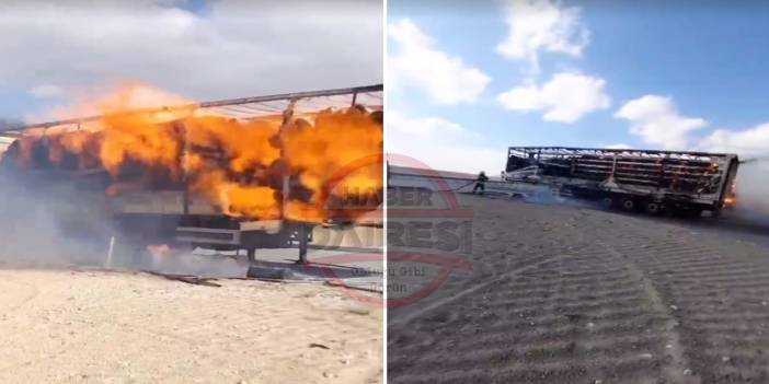 Konya’da fırtınada alev alan TIR cayır cayır yandı