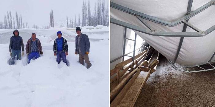 Konya’da diz boyu kar yağan ilçede küçükbaş hayvan çadırı çöktü