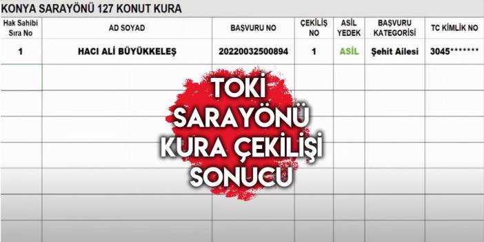 TOKİ Sarayönü kura sonucu 2022