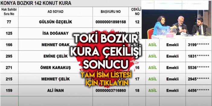 TOKİ Bozkır kura sonucu 2022