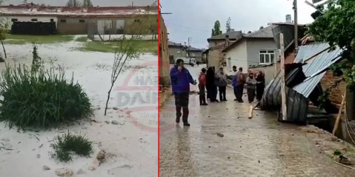 Konya’nın bir ilçesini hem dolu hem fırtına vurdu