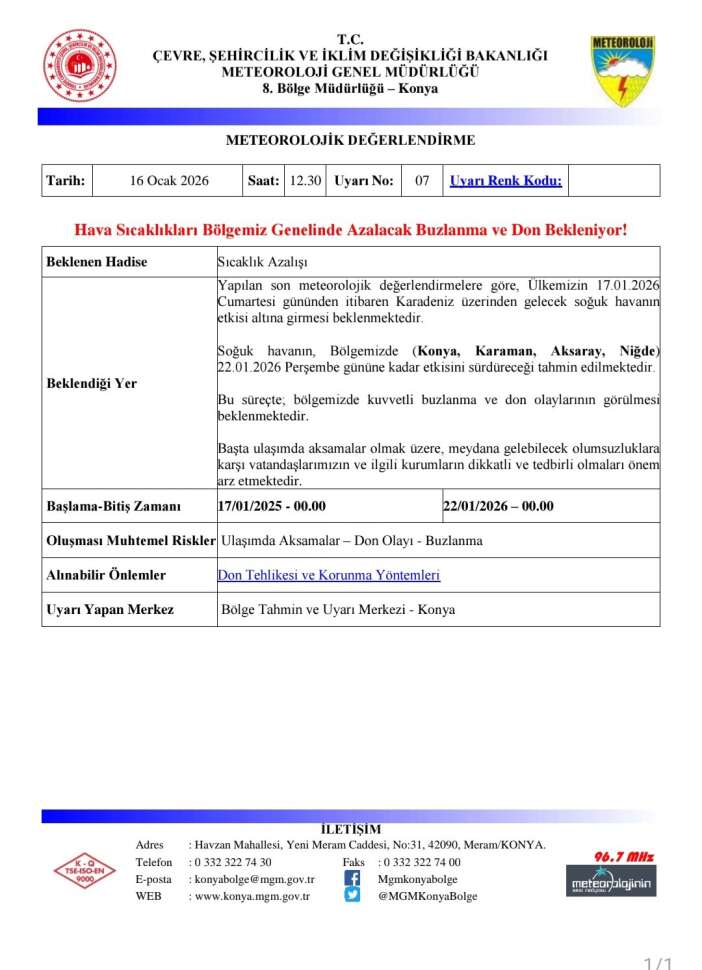 konya-icin-don-alarmi-verildi