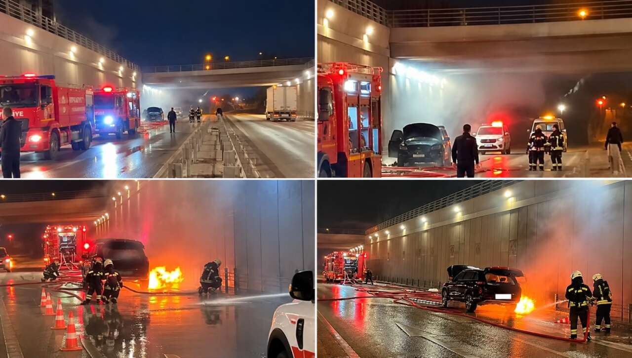 konyada-seyir-halindeki-elektrikli-arac-alt-gecitte-alev-aldi